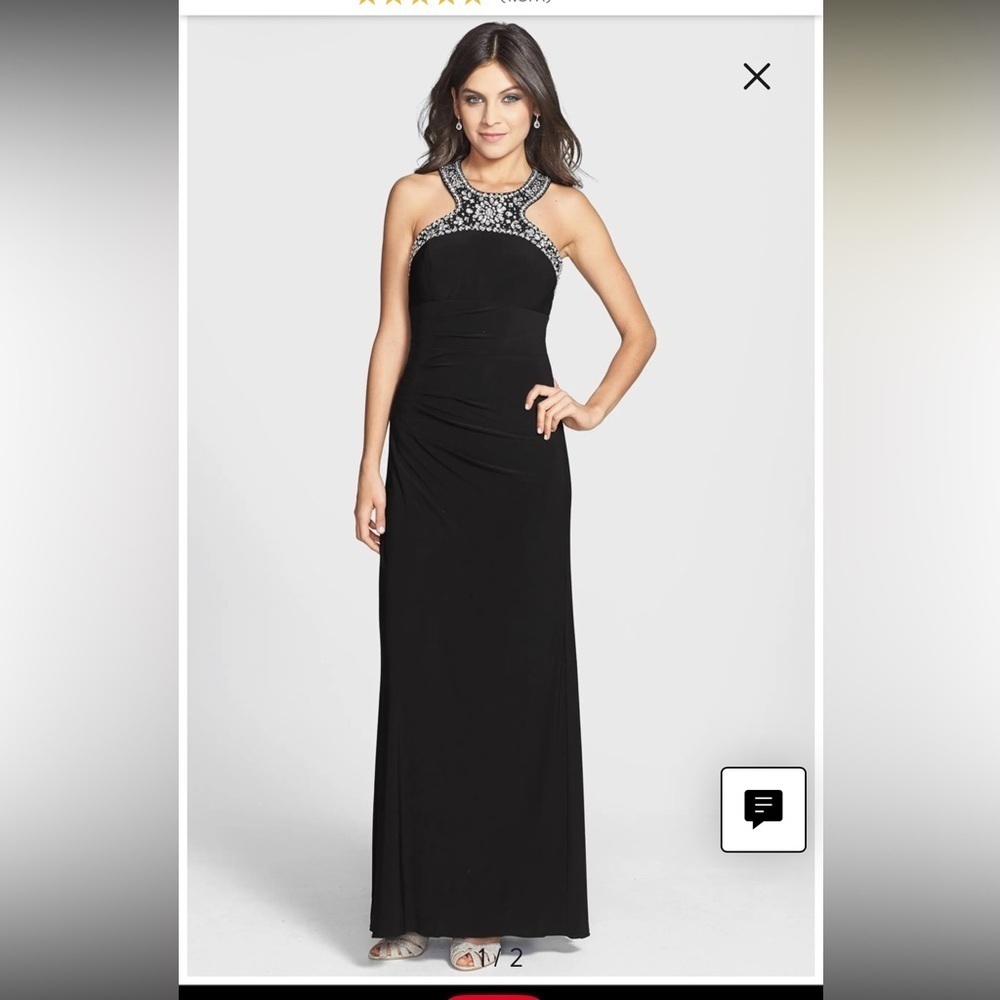 Xscape‎ Beaded Jersey Halter Gown Black 6 Formal Gala Ball Floor Length Mobwife